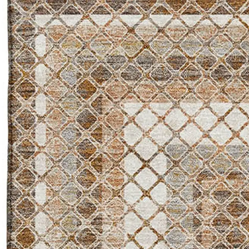 Chocolate Ivory And Beige Geometric Washable Area Rug With UV Protection Photo 3