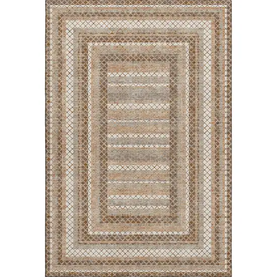 Chocolate Ivory And Beige Geometric Washable Area Rug With UV Protection Photo 1