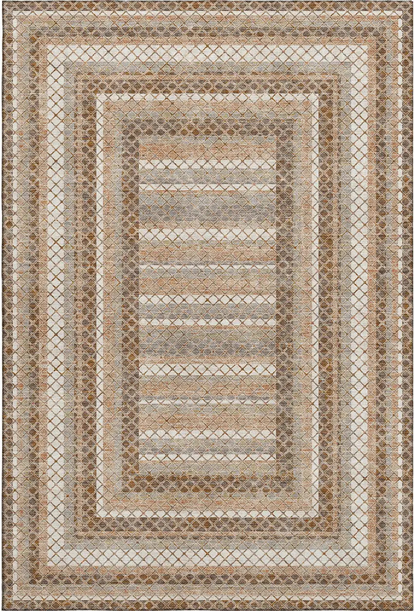 Chocolate Ivory And Beige Geometric Washable Area Rug With UV Protection Photo 1