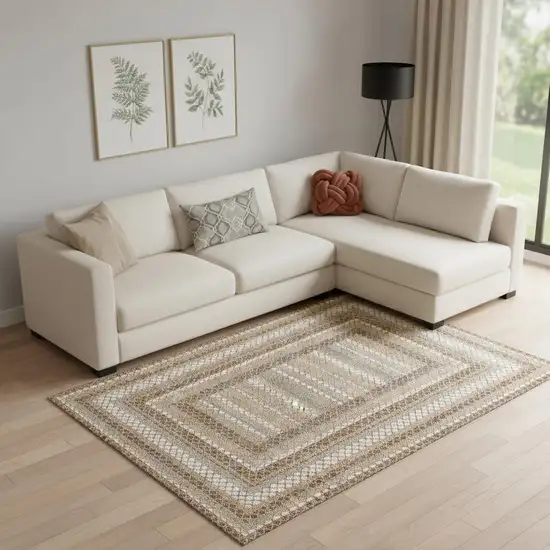 Chocolate Ivory And Beige Geometric Washable Area Rug With UV Protection Photo 2