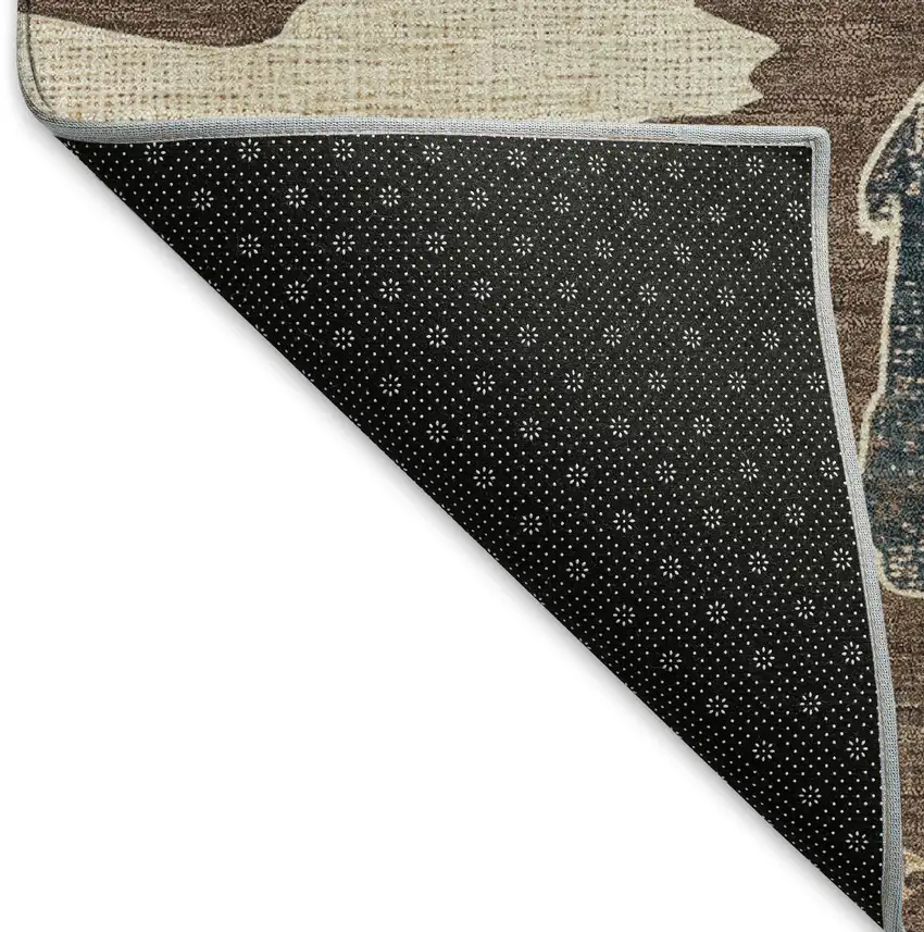 Chocolate Ivory And Blue Animal Print Washable Indoor Outdoor Area Rug Photo 4