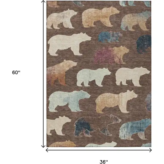 Chocolate Ivory And Blue Animal Print Washable Indoor Outdoor Area Rug Photo 3