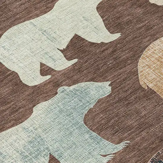 Chocolate Ivory And Blue Bear Washable Indoor Outdoor Area Rug Photo 8