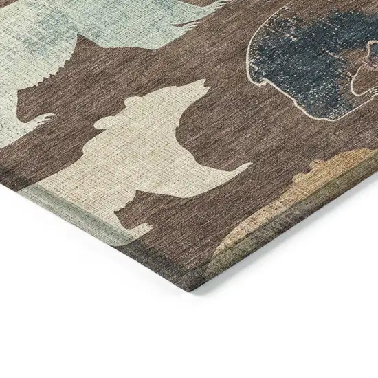 Chocolate Ivory And Blue Animal Print Washable Indoor Outdoor Area Rug Photo 6