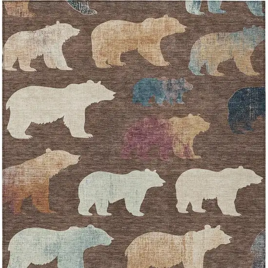 Chocolate Ivory And Blue Animal Print Washable Indoor Outdoor Area Rug Photo 7