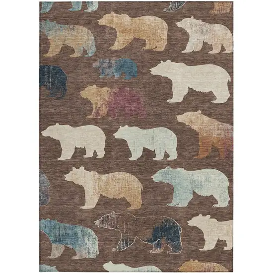 Chocolate Ivory And Blue Animal Print Washable Indoor Outdoor Area Rug Photo 4