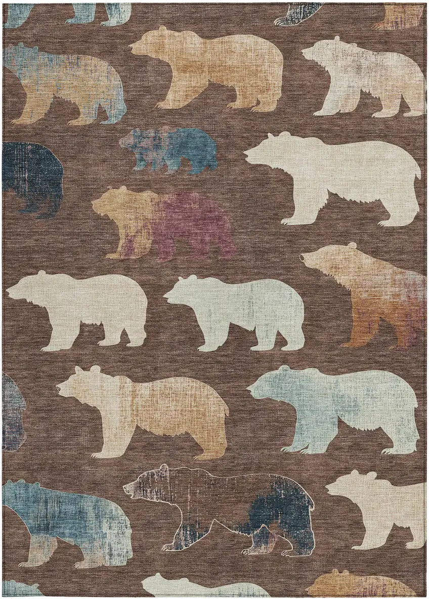 Chocolate Ivory And Blue Animal Print Washable Indoor Outdoor Area Rug Photo 4