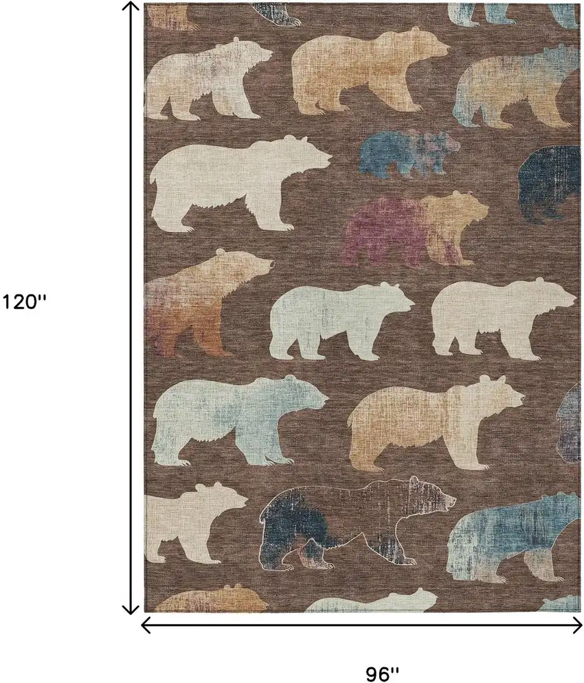 Chocolate Ivory And Blue Animal Print Washable Indoor Outdoor Area Rug Photo 3