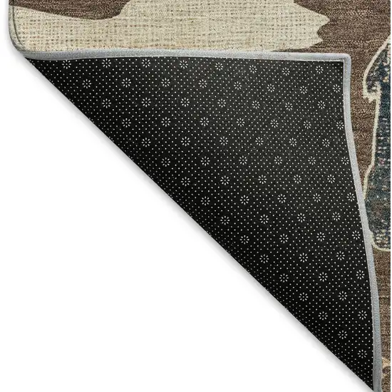 Chocolate Ivory And Blue Animal Print Washable Indoor Outdoor Area Rug Photo 4