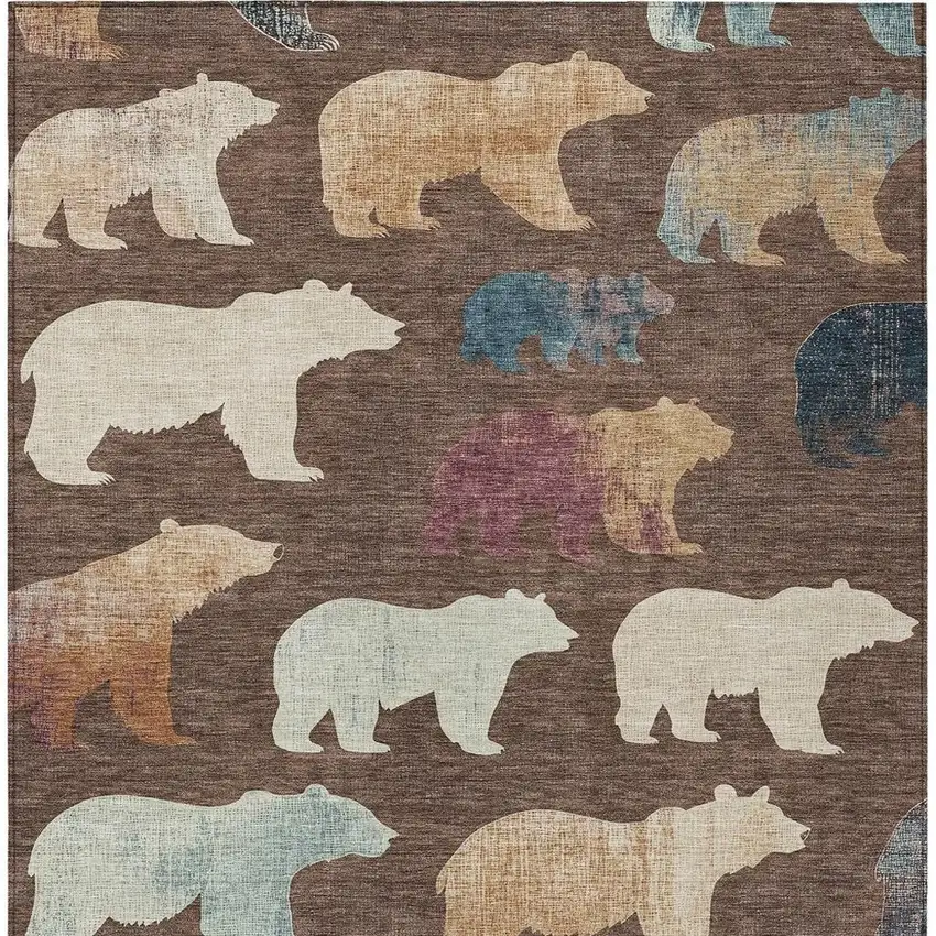 Chocolate Ivory And Blue Animal Print Washable Indoor Outdoor Area Rug Photo 6