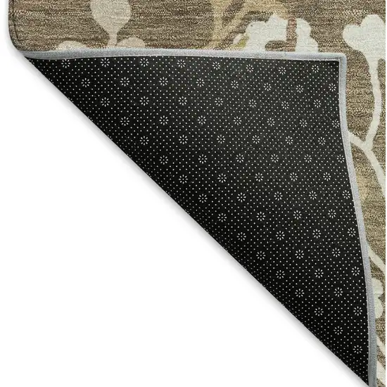 Chocolate Ivory And Blue Floral Washable Indoor Outdoor Area Rug Photo 5