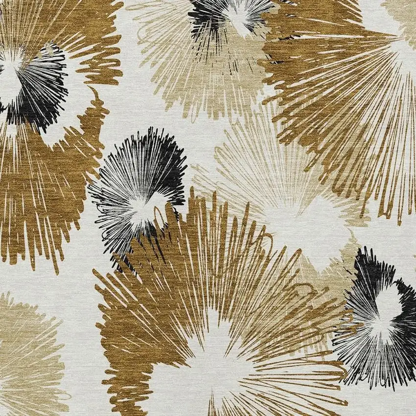 Chocolate Ivory And Charcoal Floral Washable Indoor Outdoor Area Rug Photo 4