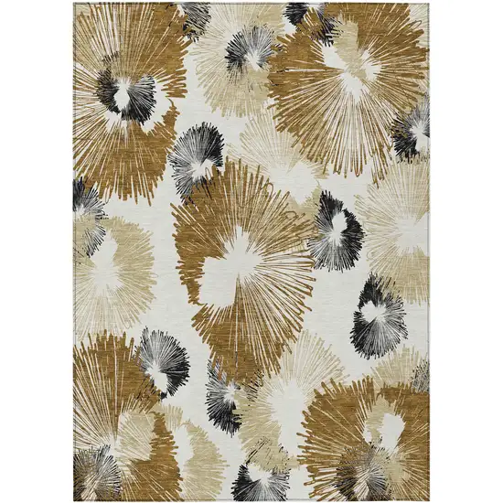 Chocolate Ivory And Charcoal Floral Washable Indoor Outdoor Area Rug Photo 1