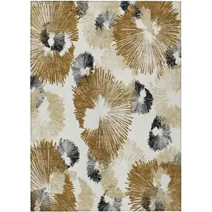 Photo of Chocolate Ivory And Charcoal Floral Washable Indoor Outdoor Area Rug