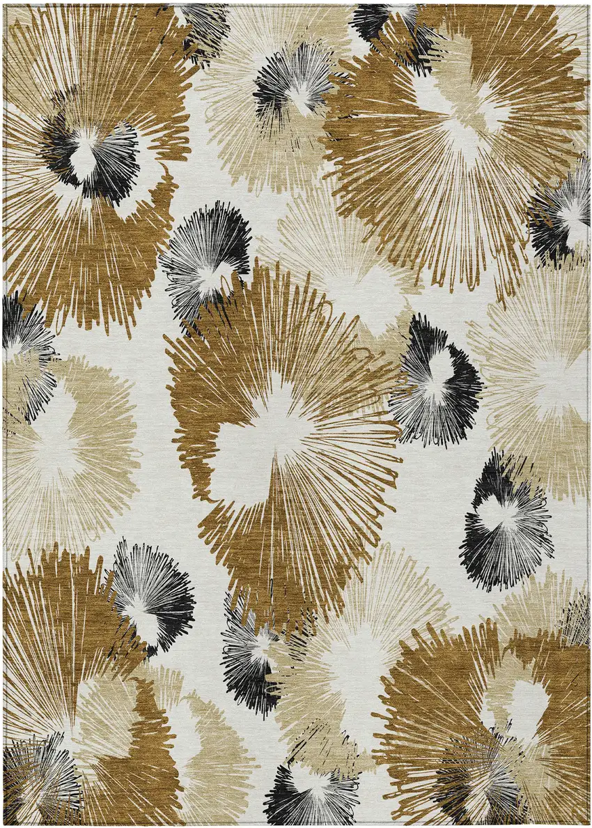 Chocolate Ivory And Charcoal Floral Washable Indoor Outdoor Area Rug Photo 1