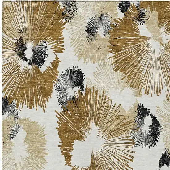 Chocolate Ivory And Charcoal Floral Washable Indoor Outdoor Area Rug Photo 3