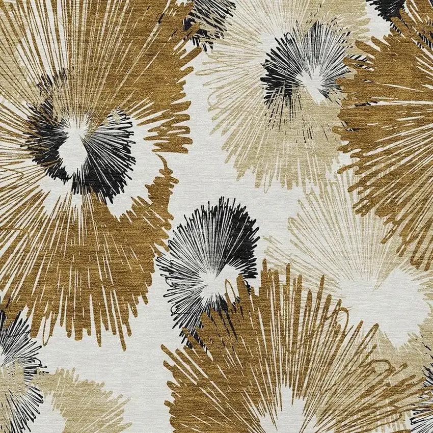 Chocolate Ivory And Charcoal Floral Washable Indoor Outdoor Area Rug Photo 5