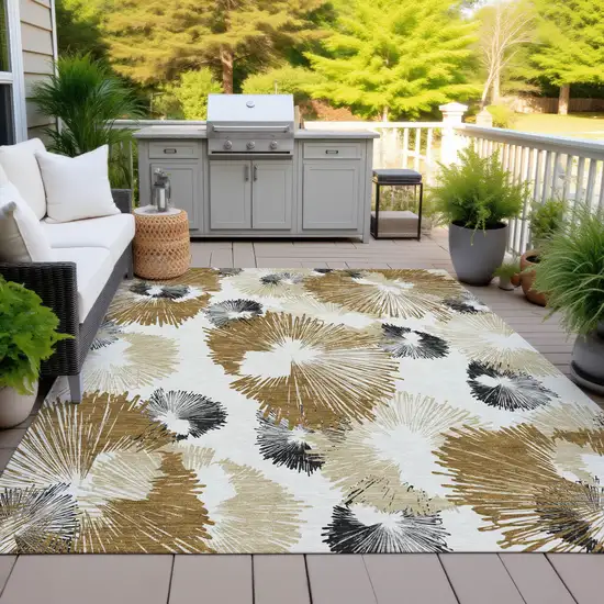 Chocolate Ivory And Charcoal Floral Washable Indoor Outdoor Area Rug Photo 8