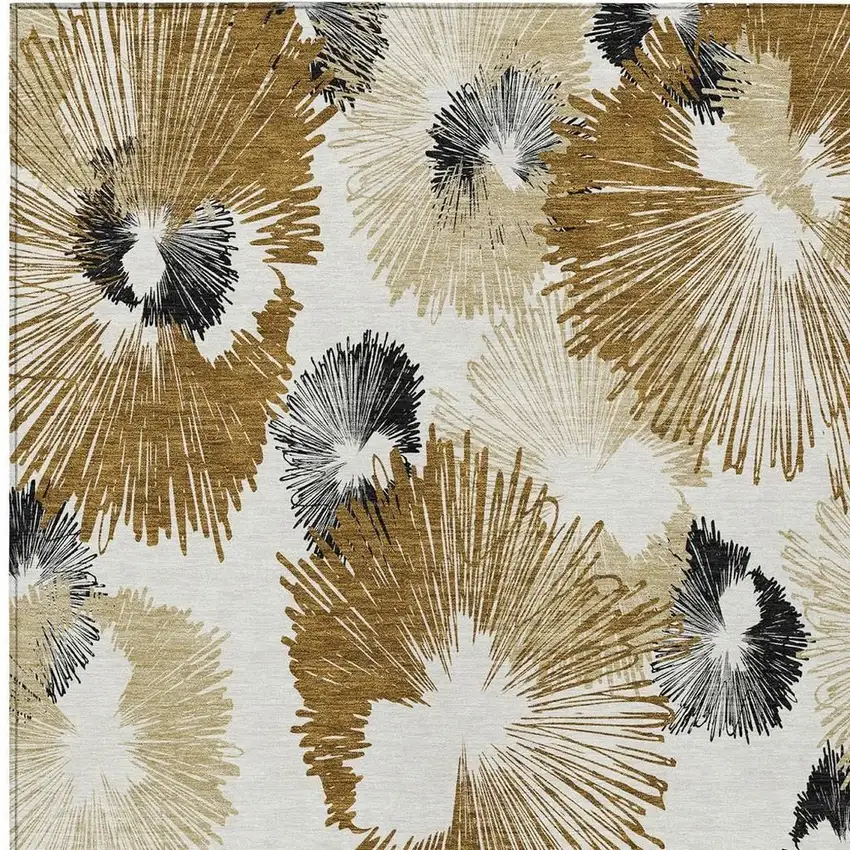 Chocolate Ivory And Charcoal Floral Washable Indoor Outdoor Area Rug Photo 4