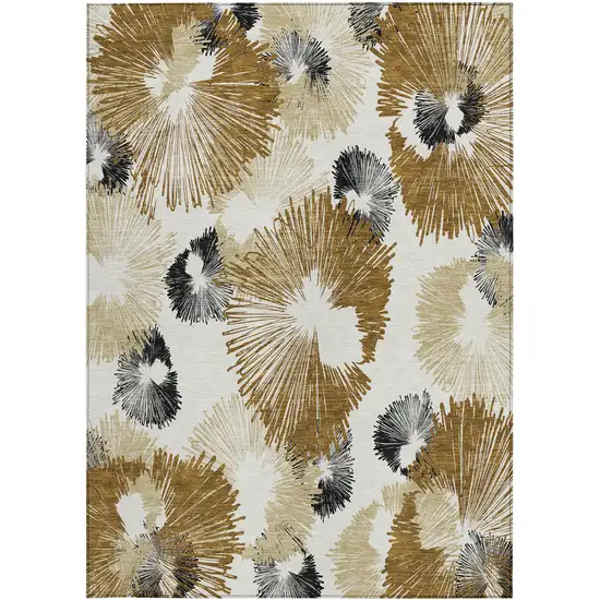 Chocolate Ivory And Charcoal Floral Washable Indoor Outdoor Area Rug Photo 3