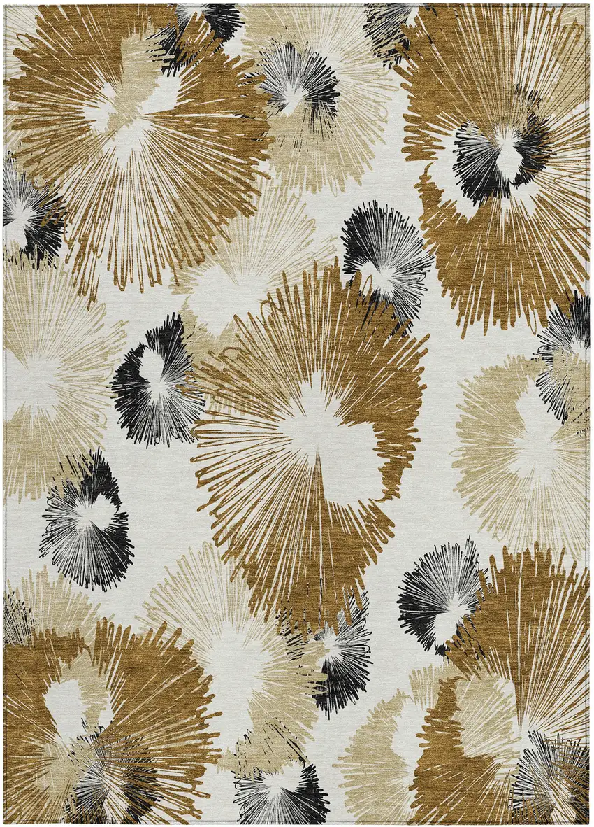 Chocolate Ivory And Charcoal Floral Washable Indoor Outdoor Area Rug Photo 3