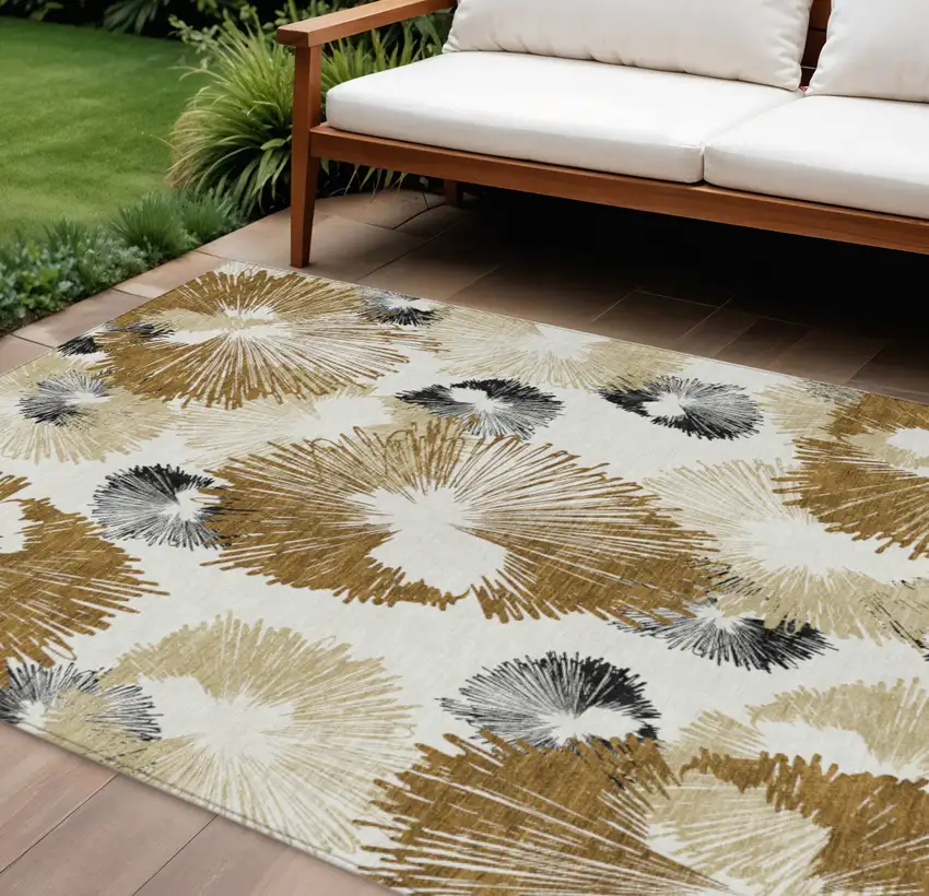 Chocolate Ivory And Charcoal Floral Washable Indoor Outdoor Area Rug Photo 2