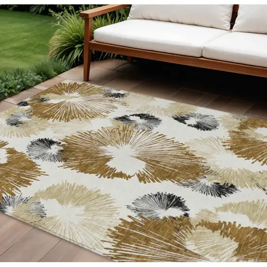 Chocolate Ivory And Charcoal Floral Washable Indoor Outdoor Area Rug Photo 2