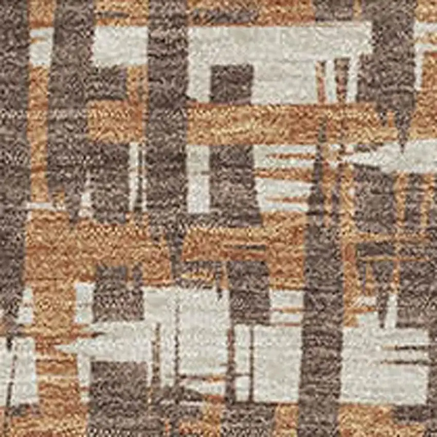 Chocolate Ivory And Copper Abstract Geometric Washable Area Rug With UV Protection Photo 2
