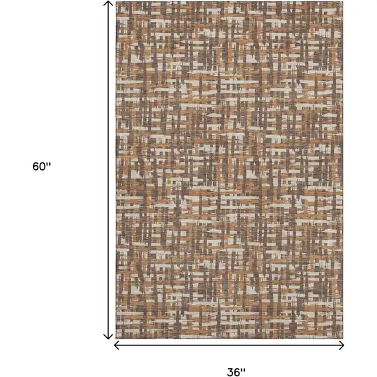 Chocolate Ivory And Copper Abstract Geometric Washable Area Rug With UV Protection Photo 9