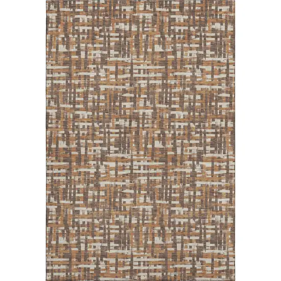Chocolate Ivory And Copper Abstract Geometric Washable Area Rug With UV Protection Photo 1