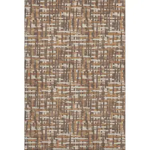 Photo of Chocolate Ivory And Copper Abstract Geometric Washable Area Rug With UV Protection