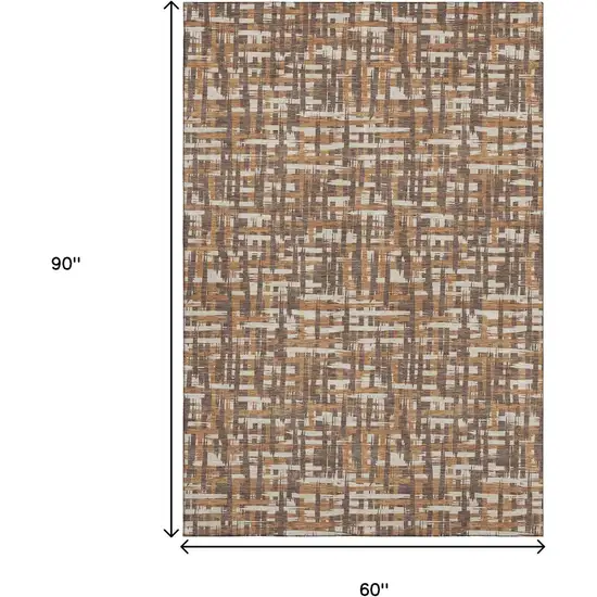 Chocolate Ivory And Copper Abstract Geometric Washable Area Rug With UV Protection Photo 9
