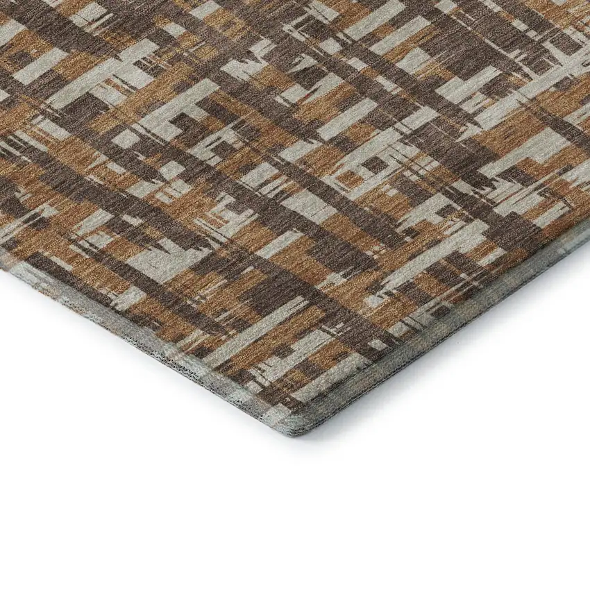 Chocolate Ivory And Copper Abstract Geometric Washable Area Rug With UV Protection Photo 5