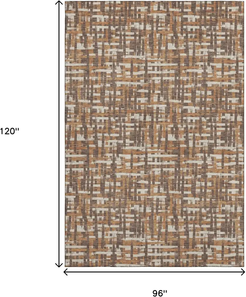 Chocolate Ivory And Copper Abstract Geometric Washable Area Rug With UV Protection Photo 8