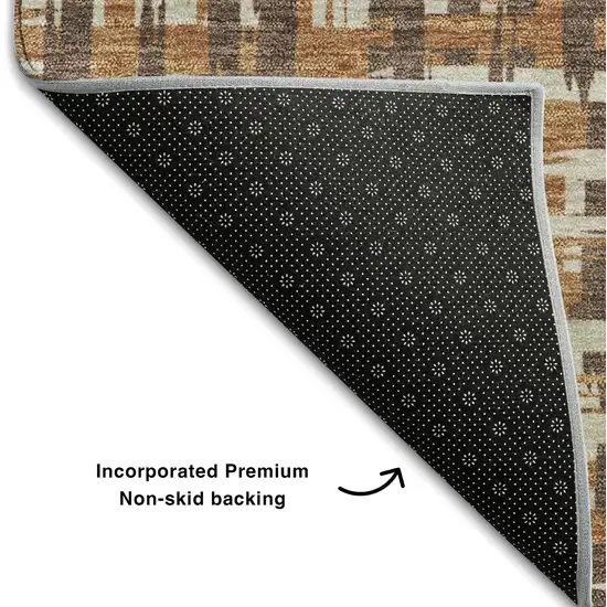 Chocolate Ivory And Copper Abstract Geometric Washable Area Rug With UV Protection Photo 4