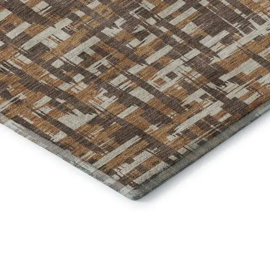 Chocolate Ivory And Copper Abstract Geometric Washable Area Rug With UV Protection Photo 7