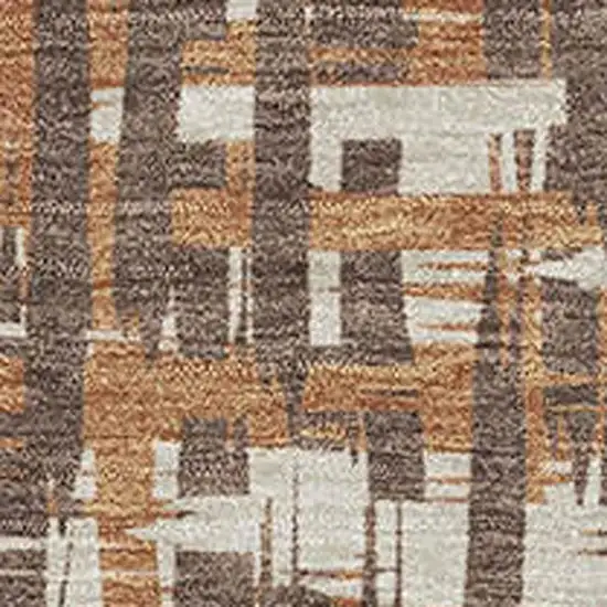 Chocolate Ivory And Copper Abstract Geometric Washable Area Rug With UV Protection Photo 2