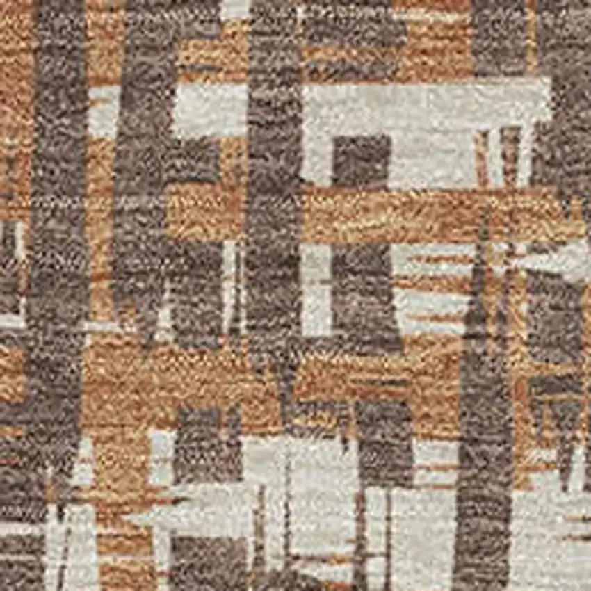 Chocolate Ivory And Copper Abstract Geometric Washable Area Rug With UV Protection Photo 2