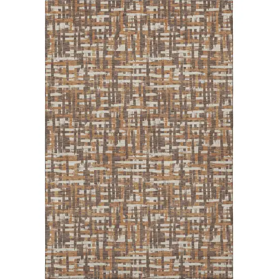 Chocolate Ivory And Copper Abstract Geometric Washable Area Rug With UV Protection Photo 3