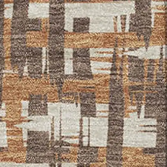 Chocolate Ivory And Copper Abstract Geometric Washable Area Rug With UV Protection Photo 2