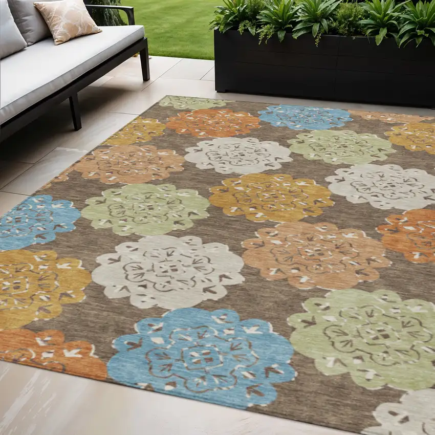 Chocolate Ivory And Copper Quatrefoil Washable Indoor Outdoor Area Rug Photo 1