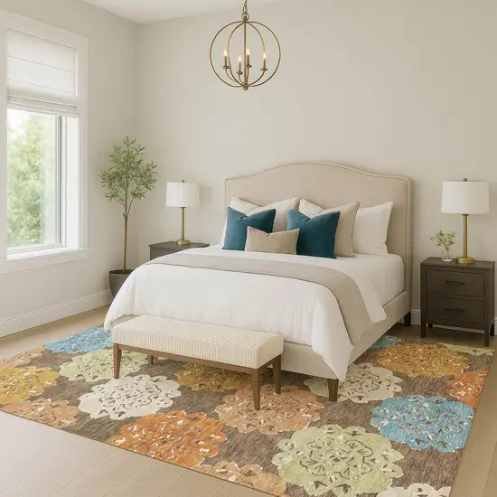 Chocolate Ivory And Copper Quatrefoil Washable Indoor Outdoor Area Rug Photo 9