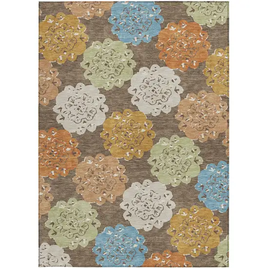 Chocolate Ivory And Copper Quatrefoil Washable Indoor Outdoor Area Rug Photo 5