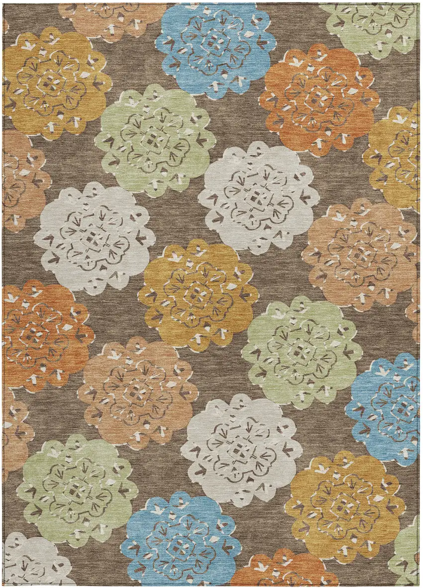 Chocolate Ivory And Copper Quatrefoil Washable Indoor Outdoor Area Rug Photo 5