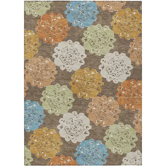 Chocolate Ivory And Copper Quatrefoil Washable Indoor Outdoor Area Rug Photo 3