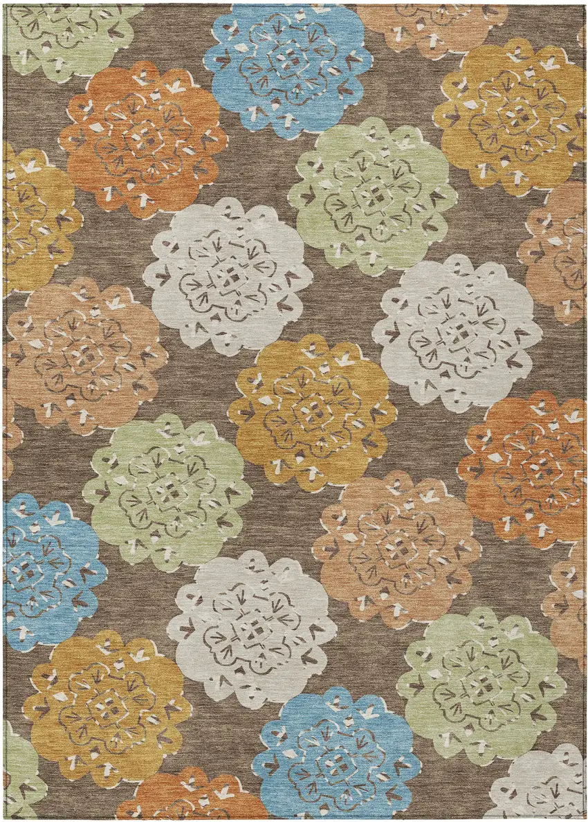 Chocolate Ivory And Copper Quatrefoil Washable Indoor Outdoor Area Rug Photo 3