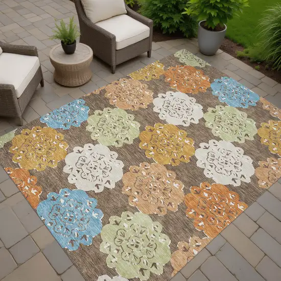 Chocolate Ivory And Copper Quatrefoil Washable Indoor Outdoor Area Rug Photo 9