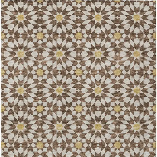 Chocolate Ivory And Gold Floral Medallion Washable Indoor Outdoor Area Rug Photo 6