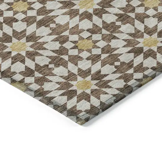 Chocolate Ivory And Gold Floral Medallion Washable Indoor Outdoor Area Rug Photo 3