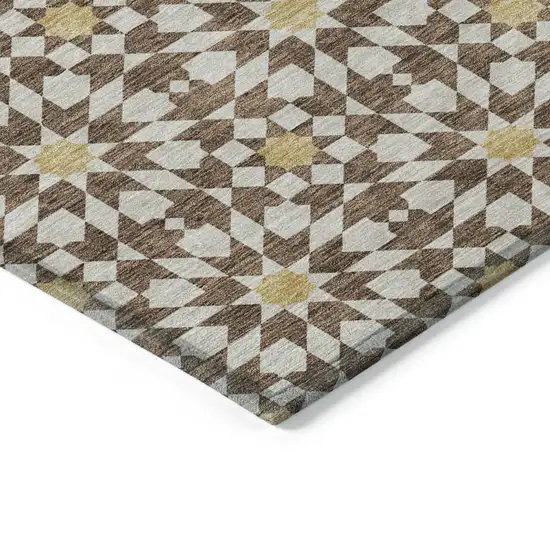 Chocolate Ivory And Gold Floral Medallion Washable Indoor Outdoor Area Rug Photo 3